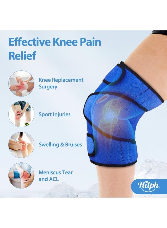 Hilph Large Knee Ice Pack Wrap For Replacement Surgery And Meniscus Tear, Reusable Hot Cold Compression Knee Wrap With 2 Gel Cold Packs Around Entire Knee For Pain Relief, Acl, Swelling, Blue - Image 2